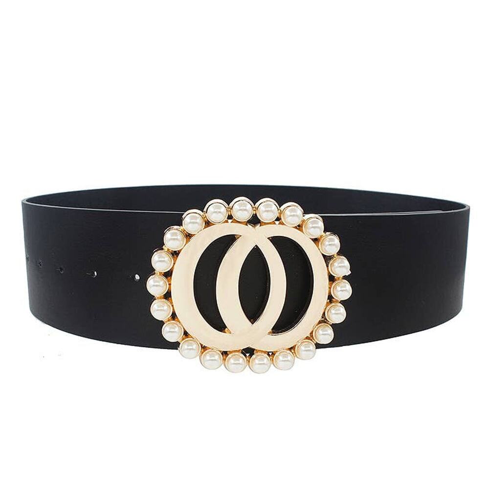 Black Double Joined Round Pearl Style Belt